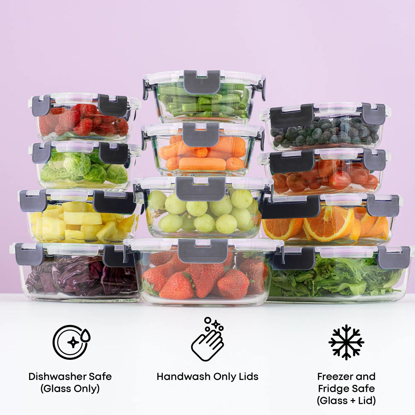 12-Piece Glass Meal PrepContainers with AirtightLocking Lids - BPA-FreeBorosilicate Food StorageContainers, Leakproof,Stackable, Microwave,Oven, Freezer &Dishwasher Safe