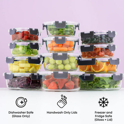 12-Piece Glass Meal PrepContainers with AirtightLocking Lids - BPA-FreeBorosilicate Food StorageContainers, Leakproof,Stackable, Microwave,Oven, Freezer &Dishwasher Safe