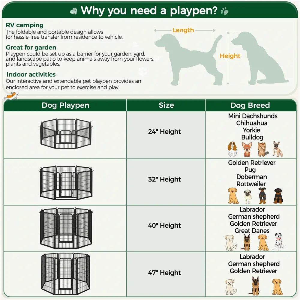 [Heavy Duty]  Dog Playpen6/8/12/16 Panels Metal Pet Playpen, OutdoorIndoor Dog Exercise Barrier Fence