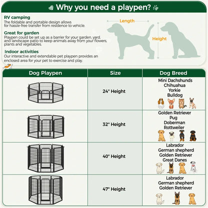 [Heavy Duty]  Dog Playpen6/8/12/16 Panels Metal Pet Playpen, OutdoorIndoor Dog Exercise Barrier Fence