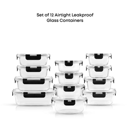 12-Piece Glass Meal PrepContainers with AirtightLocking Lids - BPA-FreeBorosilicate Food StorageContainers, Leakproof,Stackable, Microwave,Oven, Freezer &Dishwasher Safe