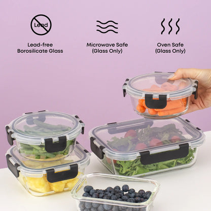 12-Piece Glass Meal PrepContainers with AirtightLocking Lids - BPA-FreeBorosilicate Food StorageContainers, Leakproof,Stackable, Microwave,Oven, Freezer &Dishwasher Safe