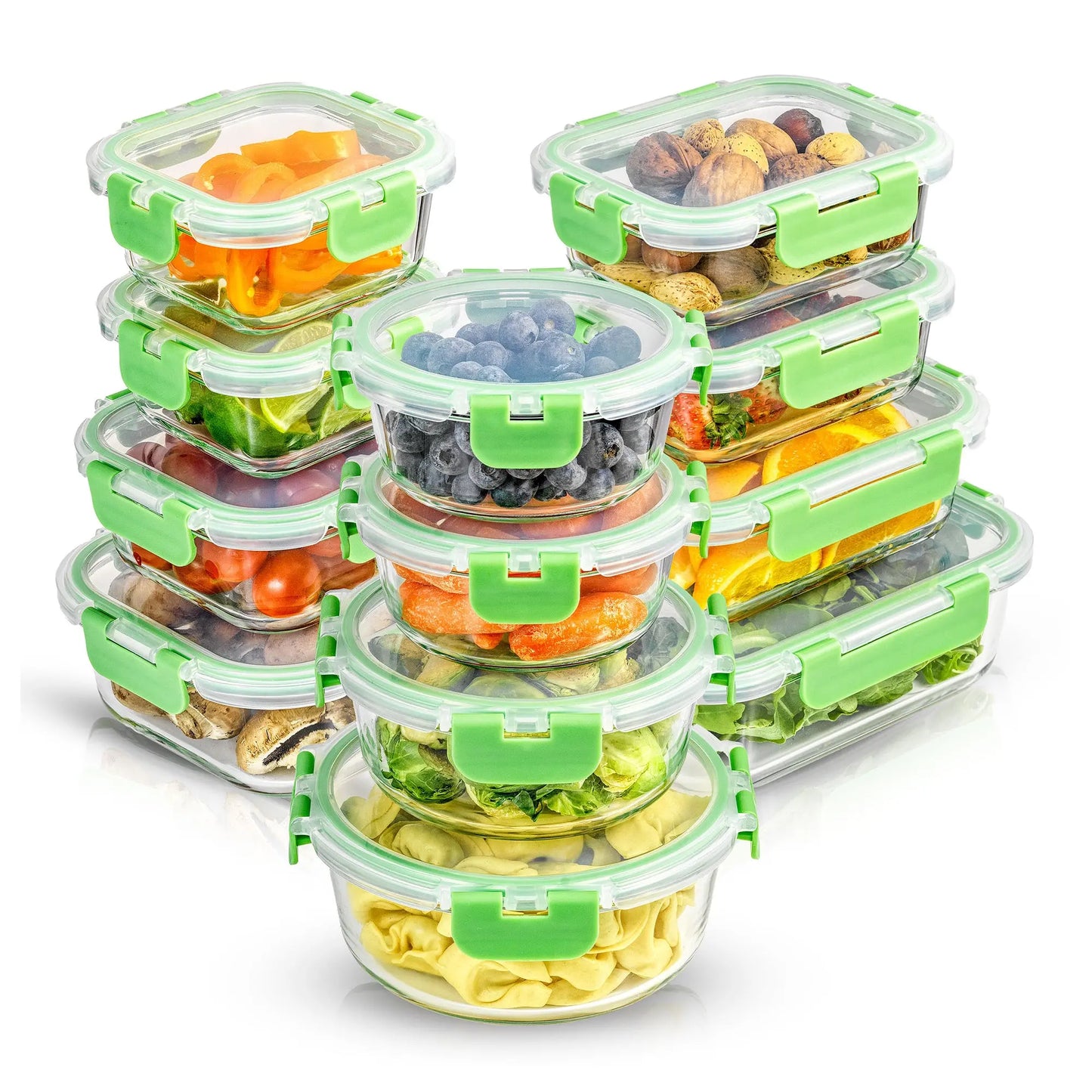 12-Piece Glass Meal PrepContainers with AirtightLocking Lids - BPA-FreeBorosilicate Food StorageContainers, Leakproof,Stackable, Microwave,Oven, Freezer &Dishwasher Safe