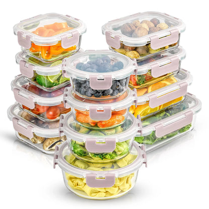 12-Piece Glass Meal PrepContainers with AirtightLocking Lids - BPA-FreeBorosilicate Food StorageContainers, Leakproof,Stackable, Microwave,Oven, Freezer &Dishwasher Safe