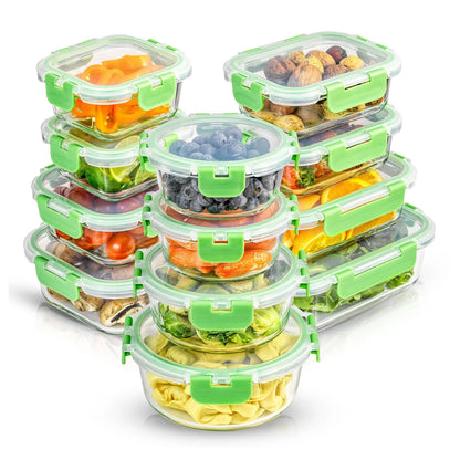 12-Piece Glass Meal PrepContainers with AirtightLocking Lids - BPA-FreeBorosilicate Food StorageContainers, Leakproof,Stackable, Microwave,Oven, Freezer &Dishwasher Safe