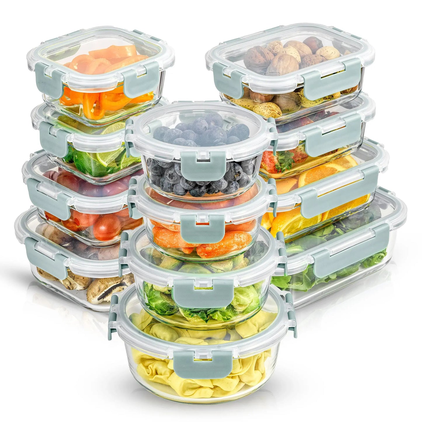 12-Piece Glass Meal PrepContainers with AirtightLocking Lids - BPA-FreeBorosilicate Food StorageContainers, Leakproof,Stackable, Microwave,Oven, Freezer &Dishwasher Safe