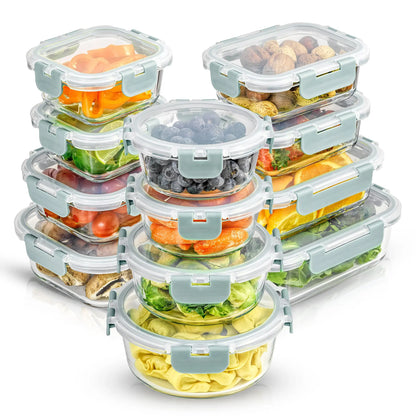 12-Piece Glass Meal PrepContainers with AirtightLocking Lids - BPA-FreeBorosilicate Food StorageContainers, Leakproof,Stackable, Microwave,Oven, Freezer &Dishwasher Safe