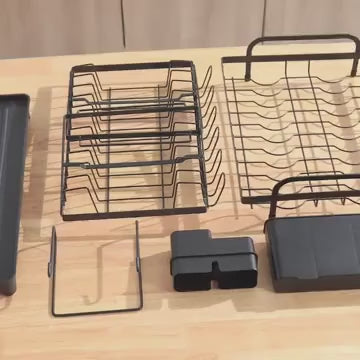 2-Tier Carbon Steel Dish Drying Rackwith Drain Tray Stable Anti-Slip KitchenCounter Organizer for Plates Bowls