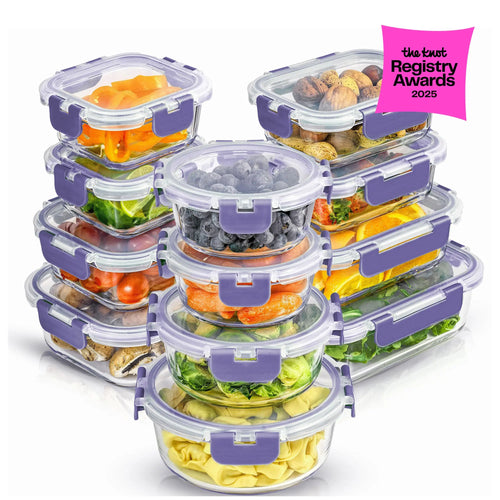 12-Piece Glass Meal PrepContainers with AirtightLocking Lids - BPA-FreeBorosilicate Food StorageContainers, Leakproof,Stackable, Microwave,Oven, Freezer &Dishwasher Safe