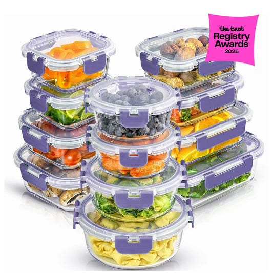 12-Piece Glass Meal PrepContainers with AirtightLocking Lids - BPA-FreeBorosilicate Food StorageContainers, Leakproof,Stackable, Microwave,Oven, Freezer &Dishwasher Safe