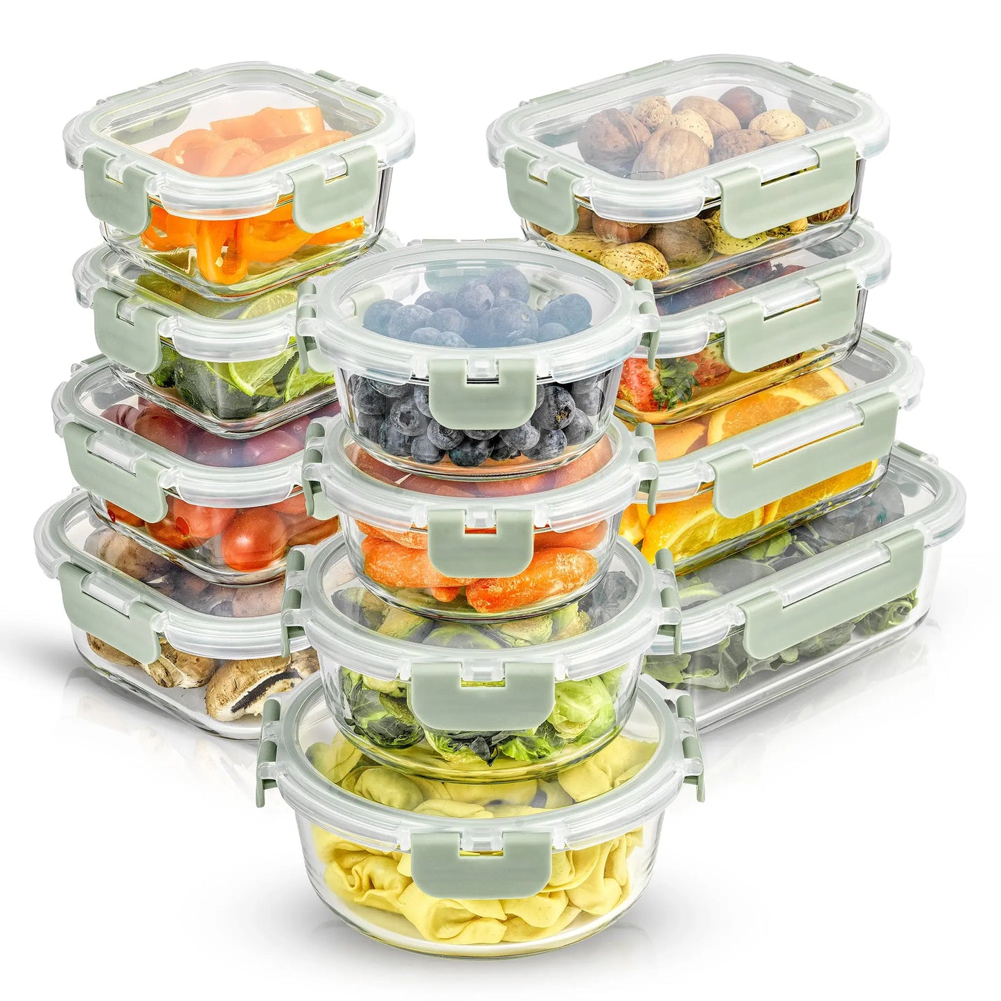 12-Piece Glass Meal PrepContainers with AirtightLocking Lids - BPA-FreeBorosilicate Food StorageContainers, Leakproof,Stackable, Microwave,Oven, Freezer &Dishwasher Safe