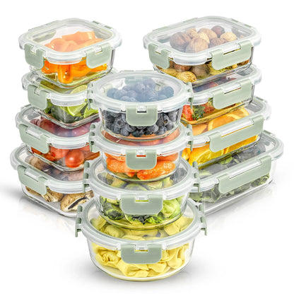 12-Piece Glass Meal PrepContainers with AirtightLocking Lids - BPA-FreeBorosilicate Food StorageContainers, Leakproof,Stackable, Microwave,Oven, Freezer &Dishwasher Safe